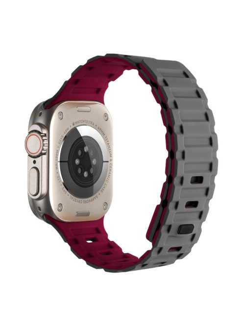 Magnetic Watch Band for Apple Watch Series 10 42mm / 9 8 7 41mm / SE (2023) SE (2022) SE 6 5 4 40mm / 3 2 1 38mm Tank Style Silicone Bracelet Strap - Grey+Wine Red