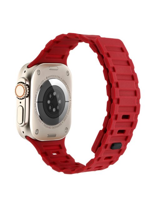 Magnetic Watch Band for Apple Watch Series 10 42mm / 9 8 7 41mm / SE (2023) SE (2022) SE 6 5 4 40mm / 3 2 1 38mm Tank Style Silicone Bracelet Strap - Red