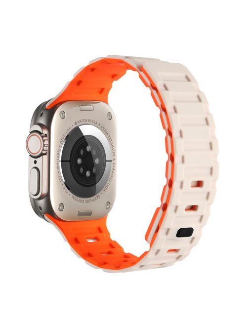 Magnetic Watch Band for Apple Watch Series 10 42mm / 9 8 7 41mm / SE (2023) SE (2022) SE 6 5 4 40mm / 3 2 1 38mm Tank Style Silicone Bracelet Strap - Starlight+Orange