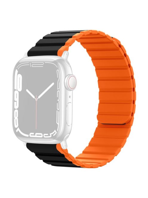 Magnetic Watch Band for Apple Watch Series 10 46mm / Ultra 2 Ultra 49mm /  Series 9 8 7 45mm / 6 5 4 SE (2023) SE (2022) SE 44mm / 3 2 1 42mm Dual Color Silicone Watch Strap - Black / Orange