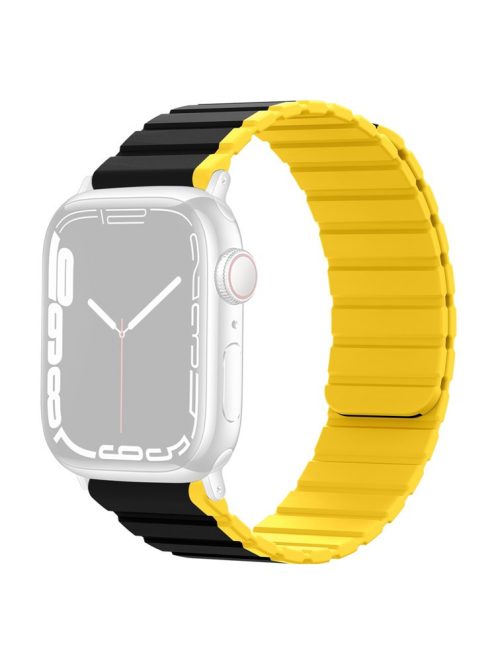 Magnetic Watch Band for Apple Watch Series 10 46mm / Ultra 2 Ultra 49mm /  Series 9 8 7 45mm / 6 5 4 SE (2023) SE (2022) SE 44mm / 3 2 1 42mm Dual Color Silicone Watch Strap - Black / Yellow