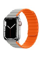 Magnetic Watch Band for Apple Watch Series 10 46mm / Ultra 2 Ultra 49mm /  Series 9 8 7 45mm / 6 5 4 SE (2023) SE (2022) SE 44mm / 3 2 1 42mm Dual Color Silicone Watch Strap - Grey / Orange