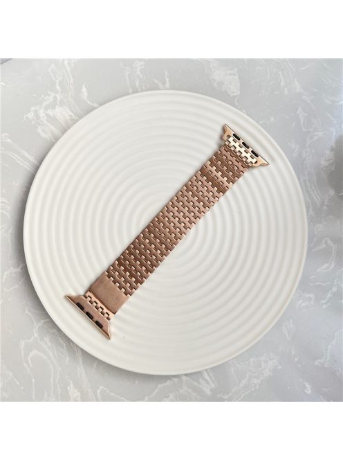 Magnetic Watch Strap For Apple Watch Series 10 42mm / 9 8 7 41mm / SE (2023) SE (2022) SE 6 5 4 40mm / 3 2 1 38mm 9-Bead Stainless Steel Band - Rose Gold