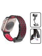 Magnetic Watch Strap for Apple Watch Series 10 42mm / 9 8 7 41mm / SE (2023) SE (2022) SE 6 5 4 40mm / 3 2 1 38mm Dual-Color Silicone Band Bracelet - Black+Red