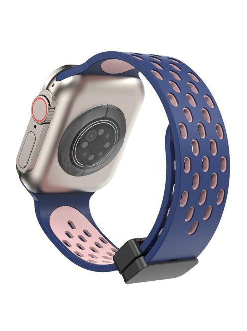 Magnetic Watch Strap for Apple Watch Series 10 42mm / 9 8 7 41mm / SE (2023) SE (2022) SE 6 5 4 40mm / 3 2 1 38mm Dual-Color Silicone Band Bracelet - Midnight Blue+Pink