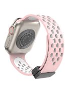 Magnetic Watch Strap for Apple Watch Series 10 42mm / 9 8 7 41mm / SE (2023) SE (2022) SE 6 5 4 40mm / 3 2 1 38mm Dual-Color Silicone Band Bracelet - Pink+White