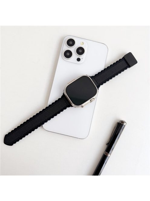 Magnetic Watchband for Apple Watch Series 10 42mm / 9 8 7 41mm / SE (2023) SE (2022) SE 6 5 4 40mm / 3 2 1 38mm Leather+Silicone Strap - Black