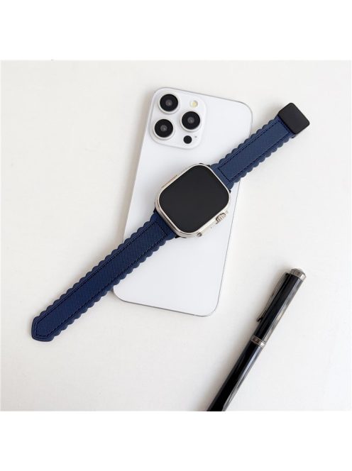 Magnetic Watchband for Apple Watch Series 10 42mm / 9 8 7 41mm / SE (2023) SE (2022) SE 6 5 4 40mm / 3 2 1 38mm Leather+Silicone Strap - Midnight Blue