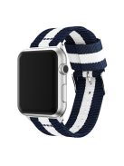 Metal Buckle Woven Nylon Watch Band Replacement for Apple Watch Series 10 42mm / 9 8 7 41mm / SE (2023) SE (2022) SE 6 5 4 40mm / 3 2 1 38mm - Blue / White