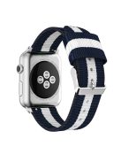 Metal Buckle Woven Nylon Watch Band Replacement for Apple Watch Series 10 42mm / 9 8 7 41mm / SE (2023) SE (2022) SE 6 5 4 40mm / 3 2 1 38mm - Blue / White