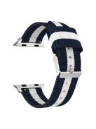 Metal Buckle Woven Nylon Watch Band Replacement for Apple Watch Series 10 42mm / 9 8 7 41mm / SE (2023) SE (2022) SE 6 5 4 40mm / 3 2 1 38mm - Blue / White