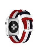 Metal Buckle Woven Nylon Watch Strap for Apple Watch Series 10 42mm / 9 8 7 41mm / SE (2023) SE (2022) SE 6 5 4 40mm / 3 2 1 38mm - Blue / White / Red Three Stripes