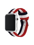 Metal Buckle Woven Nylon Watch Strap for Apple Watch Series 10 46mm / Ultra 2 Ultra 49mm / 9 8 7 45mm / SE (2023) SE (2022) SE 6 5 4 44mm / 3 2 1 42mm - Blue / White / Red Three Stripes