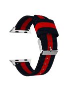 Metal Buckle Woven Nylon Watch Strap Replacement for Apple Watch Series 10 46mm / Ultra 2 Ultra 49mm / 9 8 7 45mm / SE (2023) SE (2022) SE 6 5 4 44mm / 3 2 1 42mm - Black / Red