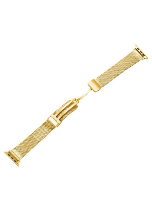 Metal Strap for Apple Watch Series 10 42mm / 9 8 7 41mm / SE (2023) SE (2022) SE 6 5 4 40mm / 3 2 1 38mm Fine Mesh Milanese Band with Folding Clasp - Gold