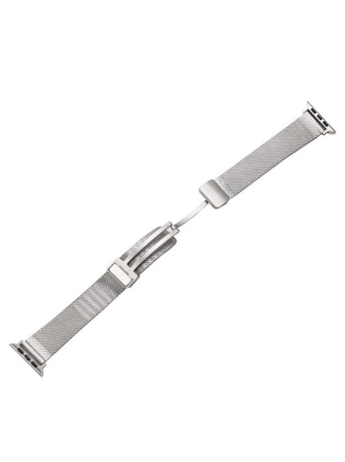 Metal Strap for Apple Watch Series 10 42mm / 9 8 7 41mm / SE (2023) SE (2022) SE 6 5 4 40mm / 3 2 1 38mm Fine Mesh Milanese Band with Folding Clasp - Silver