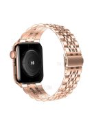 Metal Watch Band 7-Beads Stainless Steel Bracelet Strap Replacement for Apple Watch Series 10 42mm / 9 8 7 41mm / 6 5 4 SE SE (2022) SE (2023) 40mm / 3 2 1 38mm - Rose Gold