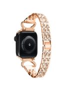 Metal Watch Band for Apple Watch Series 10 46mm / Ultra 2 Ultra 49mm /  Series 9 8 7 45mm / 6 5 4 SE (2023) SE (2022) SE 44mm / 3 2 1 42mm , 5-Bead Rhinestone Stainless Steel Bracelet - Rose Gold