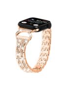 Metal Watch Band for Apple Watch Series 10 46mm / Ultra 2 Ultra 49mm /  Series 9 8 7 45mm / 6 5 4 SE (2023) SE (2022) SE 44mm / 3 2 1 42mm , 5-Bead Rhinestone Stainless Steel Bracelet - Rose Gold