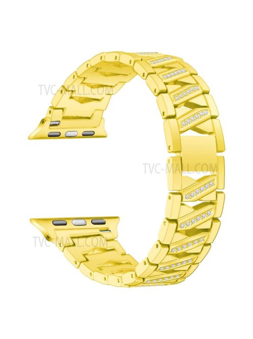 Metal Watchband X Design Rhinestone Decor Watch Band Strap Replacement for Apple Watch Series 10 46mm / Ultra 2 Ultra 49mm / 9 8 7 45mm / SE (2023) SE (2022) SE 6 5 4 44mm / 3 2 1 42mm - Gold