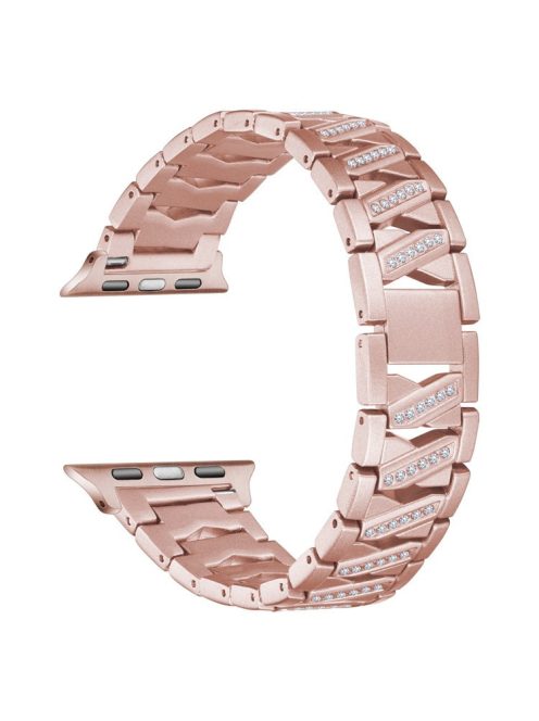 Metal Watchband X Design Rhinestone Decor Watch Band Strap Replacement for Apple Watch Series 10 46mm / Ultra 2 Ultra 49mm / 9 8 7 45mm / SE (2023) SE (2022) SE 6 5 4 44mm / 3 2 1 42mm - Pink