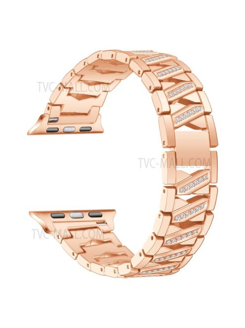 Metal Watchband X Design Rhinestone Decor Watch Band Strap Replacement for Apple Watch Series 10 46mm / Ultra 2 Ultra 49mm / 9 8 7 45mm / SE (2023) SE (2022) SE 6 5 4 44mm / 3 2 1 42mm - Rose Gold