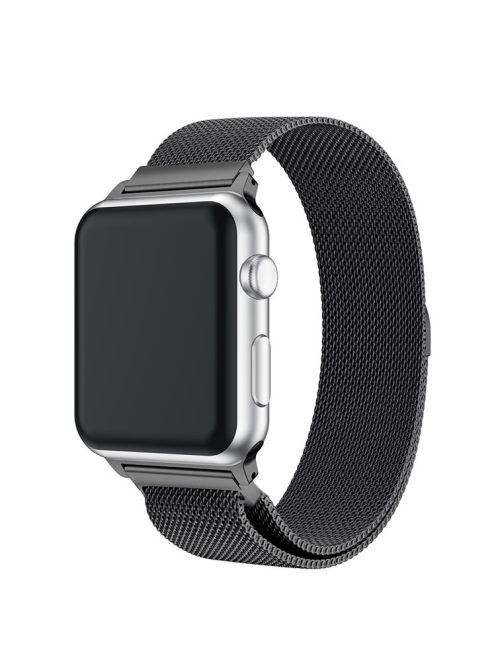 Milanese Semi-Circular Tail Watch Band for Apple Watch Series 10 42mm / 9 8 7 41mm / SE (2023) SE (2022) SE 6 5 4 40mm / 3 2 1 38mm, Adjustable Magnetic Stainless Steel Wristband - Black