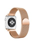 Milanese Semi-Circular Tail Watch Band for Apple Watch Series 10 42mm / 9 8 7 41mm / SE (2023) SE (2022) SE 6 5 4 40mm / 3 2 1 38mm, Adjustable Magnetic Stainless Steel Wristband - Champagne Gold