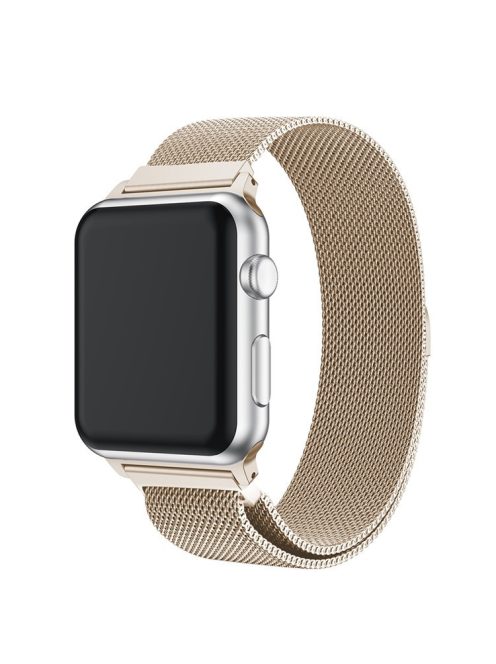 Milanese Semi-Circular Tail Watch Band for Apple Watch Series 10 42mm / 9 8 7 41mm / SE (2023) SE (2022) SE 6 5 4 40mm / 3 2 1 38mm, Adjustable Magnetic Stainless Steel Wristband - Champagne Silver