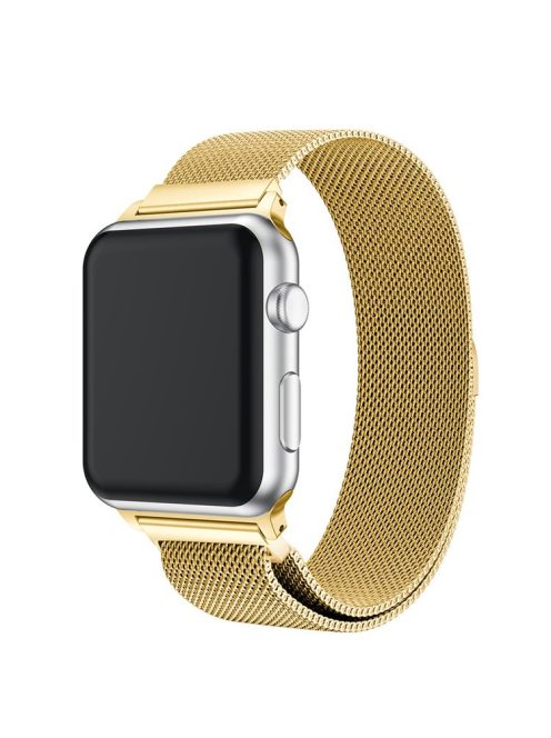 Milanese Semi-Circular Tail Watch Band for Apple Watch Series 10 42mm / 9 8 7 41mm / SE (2023) SE (2022) SE 6 5 4 40mm / 3 2 1 38mm, Adjustable Magnetic Stainless Steel Wristband - Gold