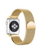 Milanese Semi-Circular Tail Watch Band for Apple Watch Series 10 42mm / 9 8 7 41mm / SE (2023) SE (2022) SE 6 5 4 40mm / 3 2 1 38mm, Adjustable Magnetic Stainless Steel Wristband - Gold