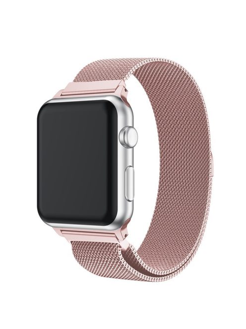 Milanese Semi-Circular Tail Watch Band for Apple Watch Series 10 42mm / 9 8 7 41mm / SE (2023) SE (2022) SE 6 5 4 40mm / 3 2 1 38mm, Adjustable Magnetic Stainless Steel Wristband - Rose Gold