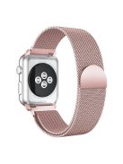 Milanese Semi-Circular Tail Watch Band for Apple Watch Series 10 42mm / 9 8 7 41mm / SE (2023) SE (2022) SE 6 5 4 40mm / 3 2 1 38mm, Adjustable Magnetic Stainless Steel Wristband - Rose Gold