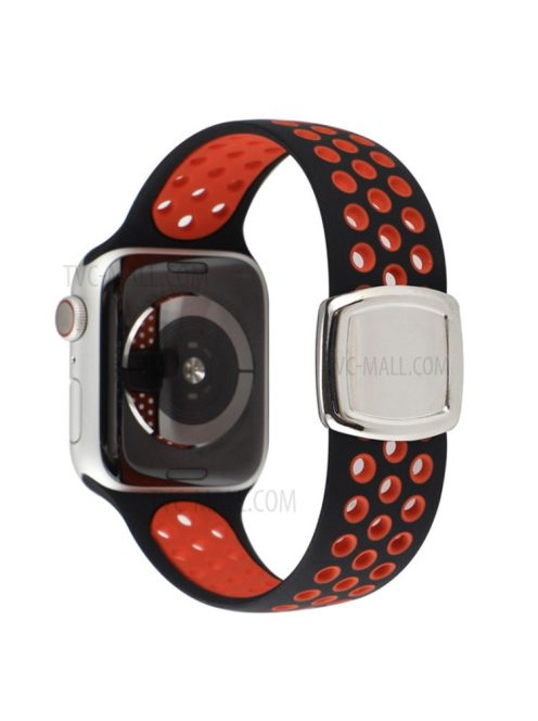 Multi-Holes Colorful Silicone Watch Strap for Apple Watch Ultra 49mm / Series 8 / 7 45mm / Series 6 / 5 / 4 / SE 44mm / Series 3 / 2 / 1 42mm - Black / Red