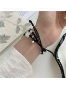 Nylon Rope Strap for Apple Watch 10 46mm / Ultra 2 / Ultra 49mm / 9 8 7 45mm / SE (2023) SE (2022) SE 6 5 4 44mm / 3 2 1 42mm Lotus Pearl Decor Bracelet - Black