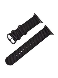   Nylon Watch Band for Apple Watch Series 10 42mm / 9 8 7 41mm / SE (2023) SE (2022) SE 6 5 4 40mm / 3 2 1 38mm Three Loops Webbing Strap - Black