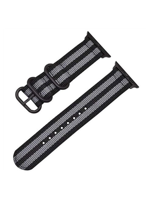 Nylon Watch Band for Apple Watch Series 10 42mm / 9 8 7 41mm / SE (2023) SE (2022) SE 6 5 4 40mm / 3 2 1 38mm Three Loops Webbing Strap - Black / Grey