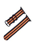 Nylon Watch Band for Apple Watch Series 10 42mm / 9 8 7 41mm / SE (2023) SE (2022) SE 6 5 4 40mm / 3 2 1 38mm Three Loops Webbing Strap - Black / Orange