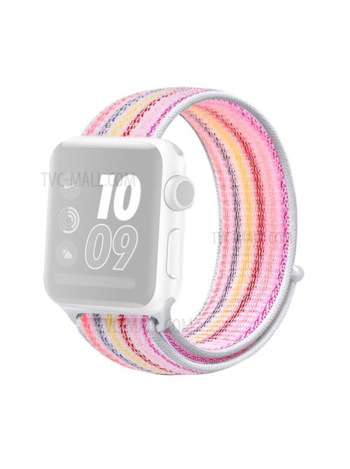 Nylon Weaven Loop Fastener Smart Bracelet Band for Apple Watch Series 10 42mm / 9 8 7 41mm / SE (2023) SE (2022) SE 6 5 4 40mm / 3 2 1 38mm - Pinstripe Pink