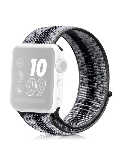 Nylon Weaven Loop Fastener Smart Bracelet Band for Apple Watch Series 10 42mm / 9 8 7 41mm / SE (2023) SE (2022) SE 6 5 4 40mm / 3 2 1 38mm - Stripe Black