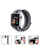 Nylon Weaven Loop Fastener Smart Bracelet Band for Apple Watch Series 10 42mm / 9 8 7 41mm / SE (2023) SE (2022) SE 6 5 4 40mm / 3 2 1 38mm - Stripe Black