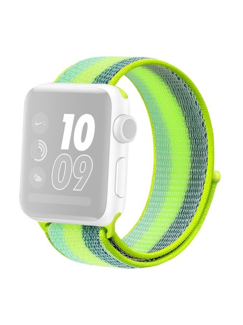 Nylon Weaven Loop Fastener Smart Bracelet Band for Apple Watch Series 10 42mm / 9 8 7 41mm / SE (2023) SE (2022) SE 6 5 4 40mm / 3 2 1 38mm - Stripe Green