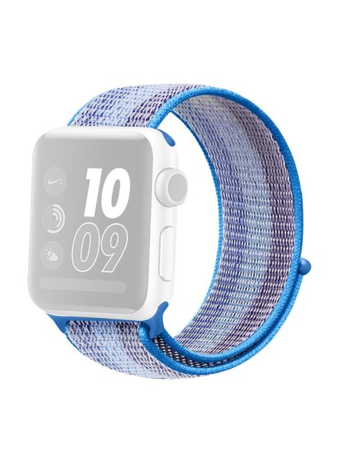 Nylon Weaven Loop Fastener Smart Bracelet Band for Apple Watch Series 10 42mm / 9 8 7 41mm / SE (2023) SE (2022) SE 6 5 4 40mm / 3 2 1 38mm - Stripe Lake Blue