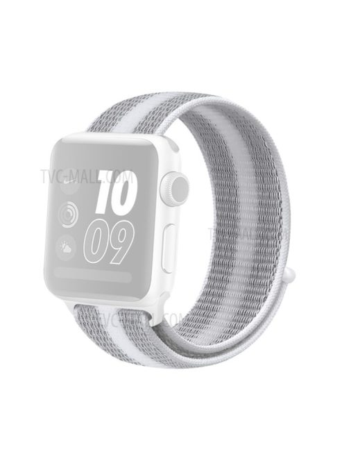 Nylon Weaven Loop Fastener Smart Bracelet Band for Apple Watch Series 10 42mm / 9 8 7 41mm / SE (2023) SE (2022) SE 6 5 4 40mm / 3 2 1 38mm - Stripe White