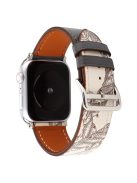 Pattern Decor Genuine Leather Smart Watch Band for Apple Watch Series 10 42mm / 9 8 7 41mm / SE (2023) SE (2022) SE 6 5 4 40mm / 3 2 1 38mm - Black