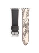 Pattern Decor Genuine Leather Smart Watch Band for Apple Watch Series 10 42mm / 9 8 7 41mm / SE (2023) SE (2022) SE 6 5 4 40mm / 3 2 1 38mm - Black