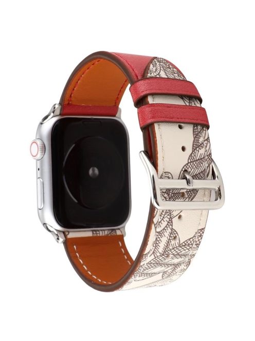 Pattern Decor Genuine Leather Smart Watch Band for Apple Watch Series 10 42mm / 9 8 7 41mm / SE (2023) SE (2022) SE 6 5 4 40mm / 3 2 1 38mm - Red