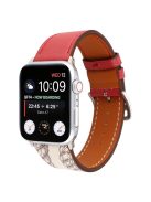 Pattern Decor Genuine Leather Smart Watch Band for Apple Watch Series 10 42mm / 9 8 7 41mm / SE (2023) SE (2022) SE 6 5 4 40mm / 3 2 1 38mm - Red