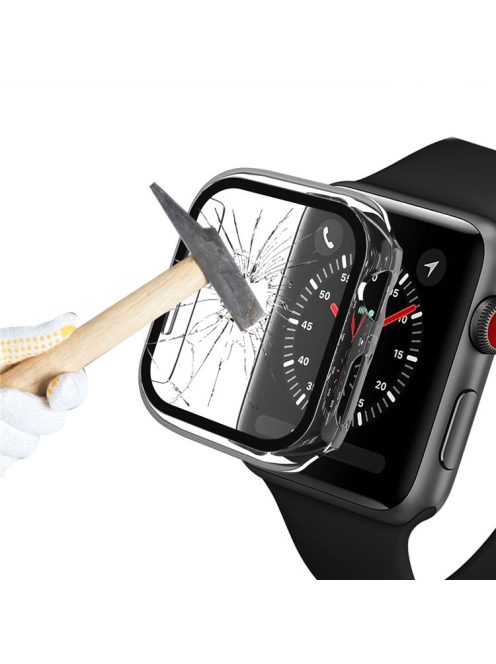 Plating Frame PC + Tempered Glass Watch Shell for Apple Watch SE / SE (2022) / Series 6 / 5 / 4 44mm - Transparent