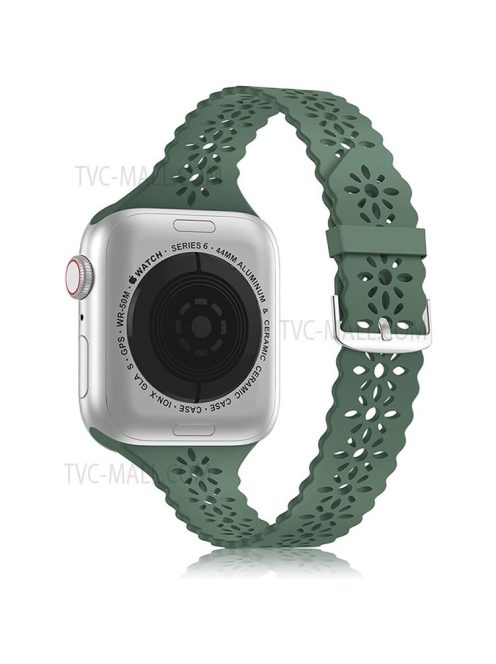 Plum Blossom Design Silicone Smartwatch Band Replacement Wrist Strap for Apple Watch Series 10 42mm / 9 8 7 41mm / 6 5 4 SE SE (2022) SE (2023) 40mm / 3 2 1 38mm - Dark Green